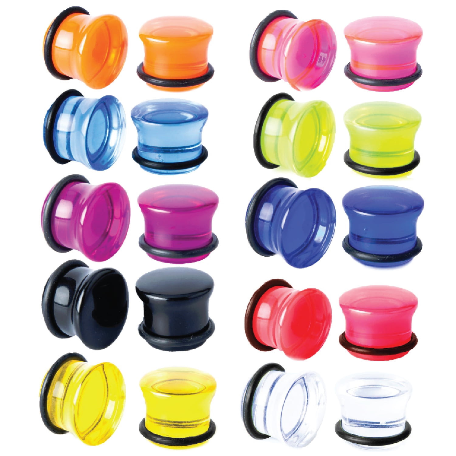 6 Pairs Mixed Stone Single Flare Ear Plugs Gauges Tunnels Expander with Silicone O-Ring