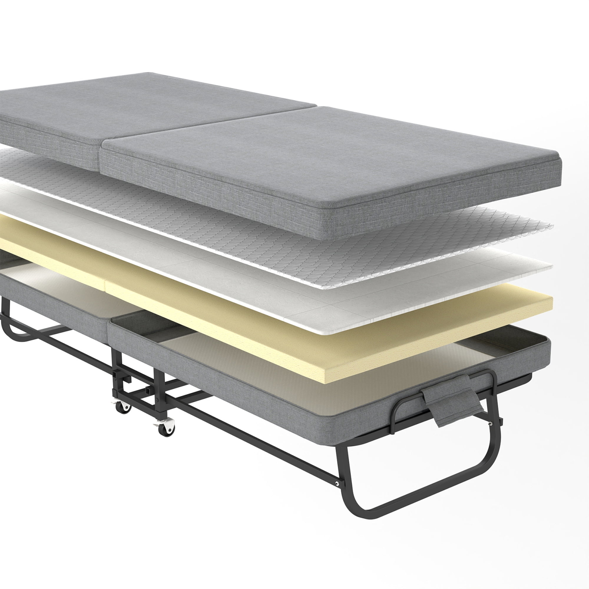 HOQBN 75" Folding Bed with Memory Foam Mattress, 4 Lockable Wheels Portable & Space Saving, Reinforced Steel Frame Quietly Supports 450 lbs, Folds Upright – Essential for Apartments, Guest Rooms