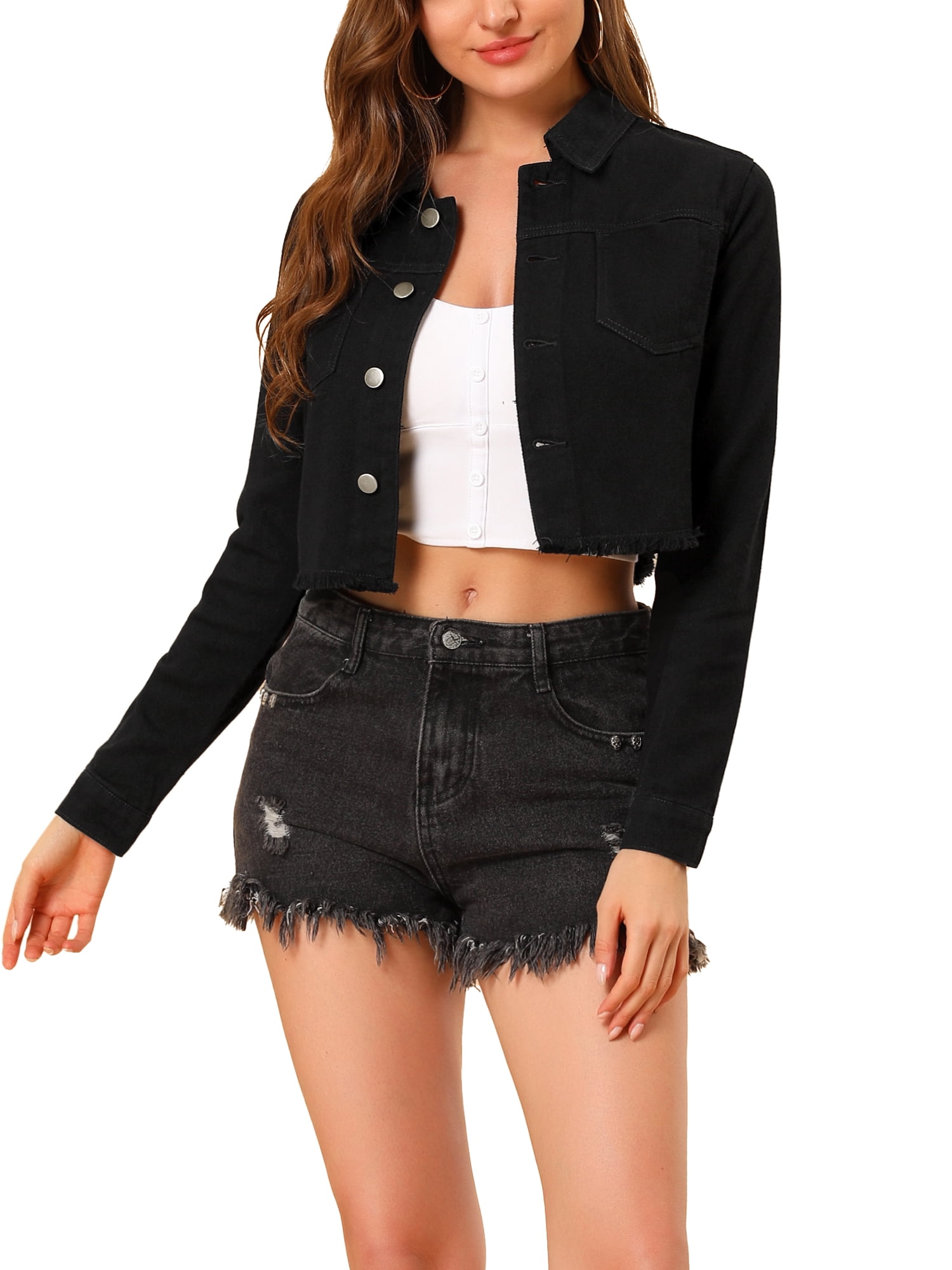 Long Sleeve Washed Cropped Denim Jacket 