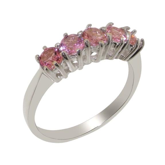 LBG British Made 14k White Gold Natural Pink Tourmaline Ladies Eternity Ring - 33 size options - Size 10