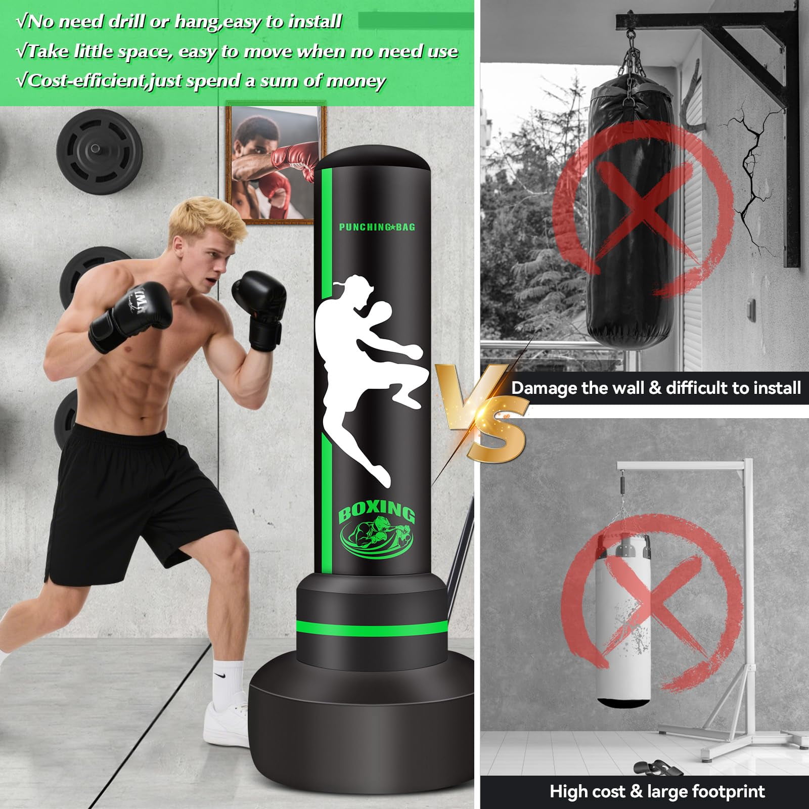 Freestanding Punching Bag With Gloves  70'' Heavy Boxing Stand For Adult Teens Standing Women Men Inflatable Kickboxing Bags Beginners Mma Muay Thai Fitness