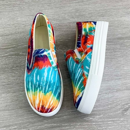 

Cathalem Fashion Shoes Women Casual Printi Gradient Breathable Slip-On Single Comfortable Women s casual shoes Woven Shoes Women Multicolor 6.5