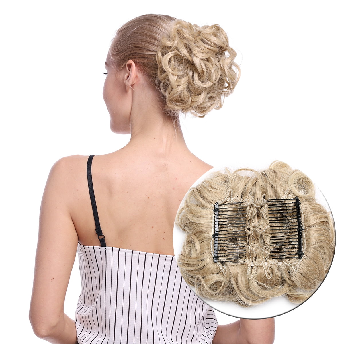 S-noilite Women Comb Clip In Curly Hair Piece Chignon Updo Hairpiece