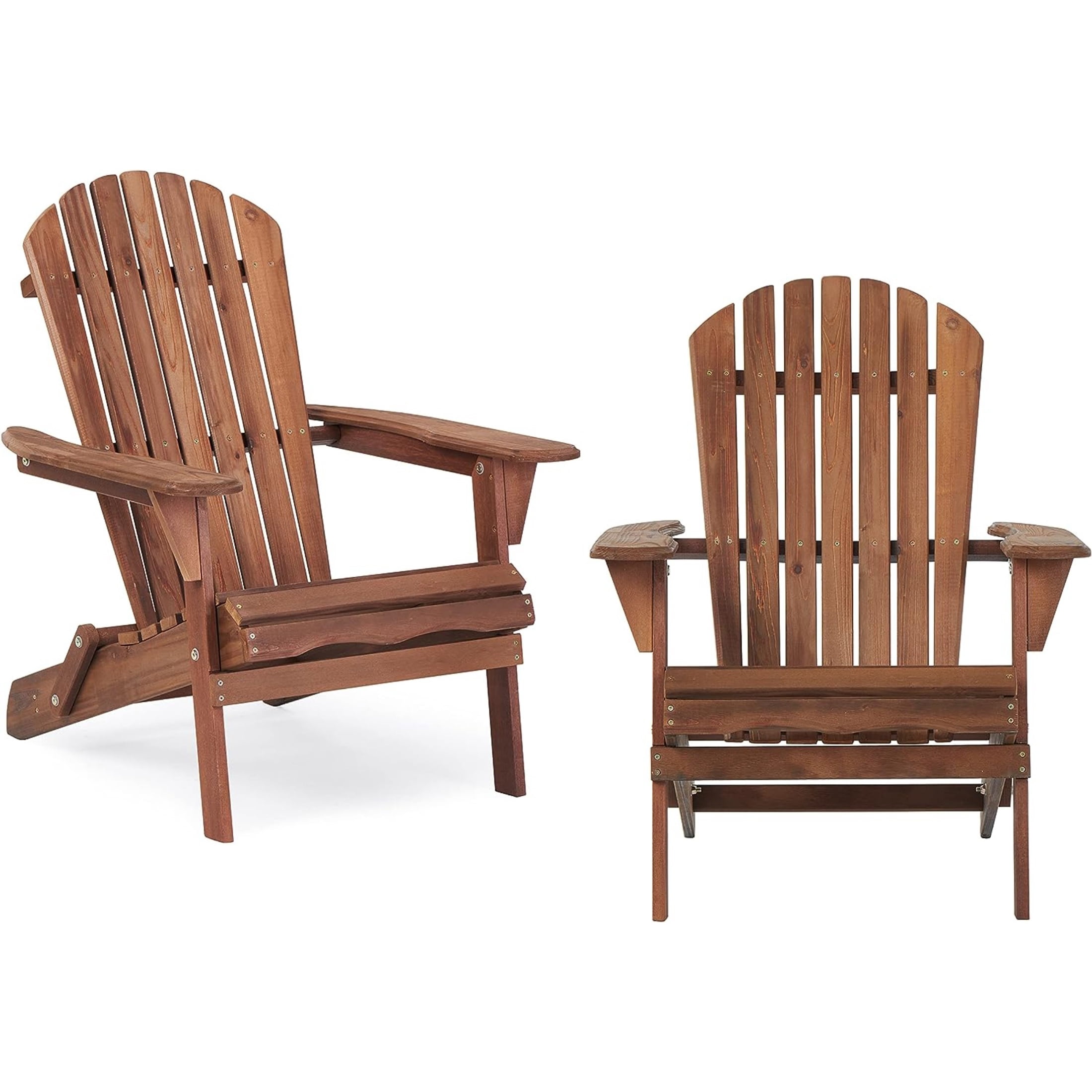 JXXRZ Wooden Folding Adirondack Chairs – Solid Cedar Outdoor Patio Garden Lounge,Caramel (Set of 2)