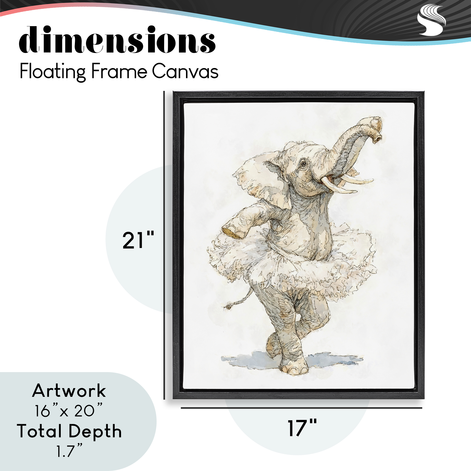 Ballet Elephant Tutu Black Framed Floater Canvas Wall Art, design by Ziwei Li
