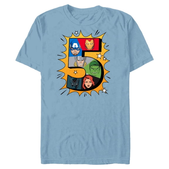 Marvel Avengers Comic Super Heroes 5th Birthday - Short Sleeve Blended T-Shirt for Adults - Customized-Ocean Blue