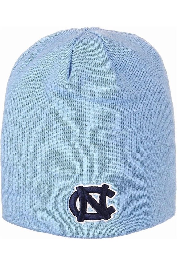 Brand New Collegiate Men's UNC Edge Knit Beanie Hat, 100% Cotton, Embroidered Logos, Official School Colors, Blue