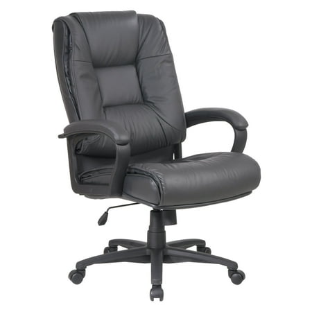 Work Smart Deluxe High Back Executive Dark Grey Glove Soft Leather Chair with Padded Loop
