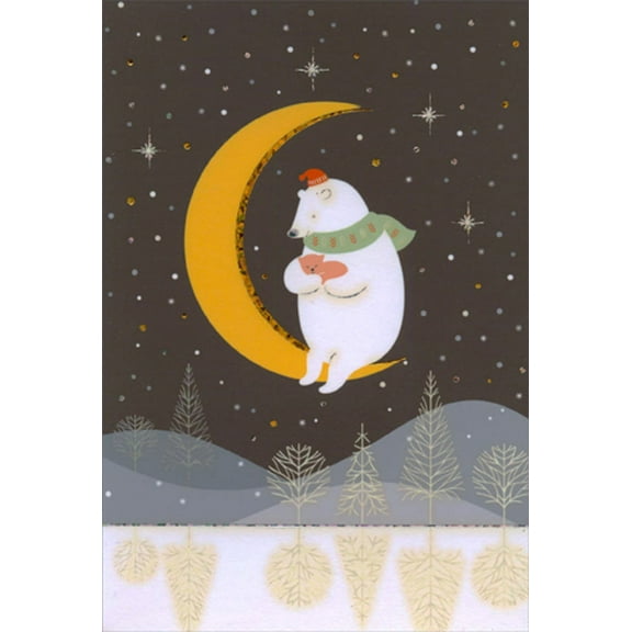 Pictura Polar Bear Sitting on Crescent Moon Christmas Card