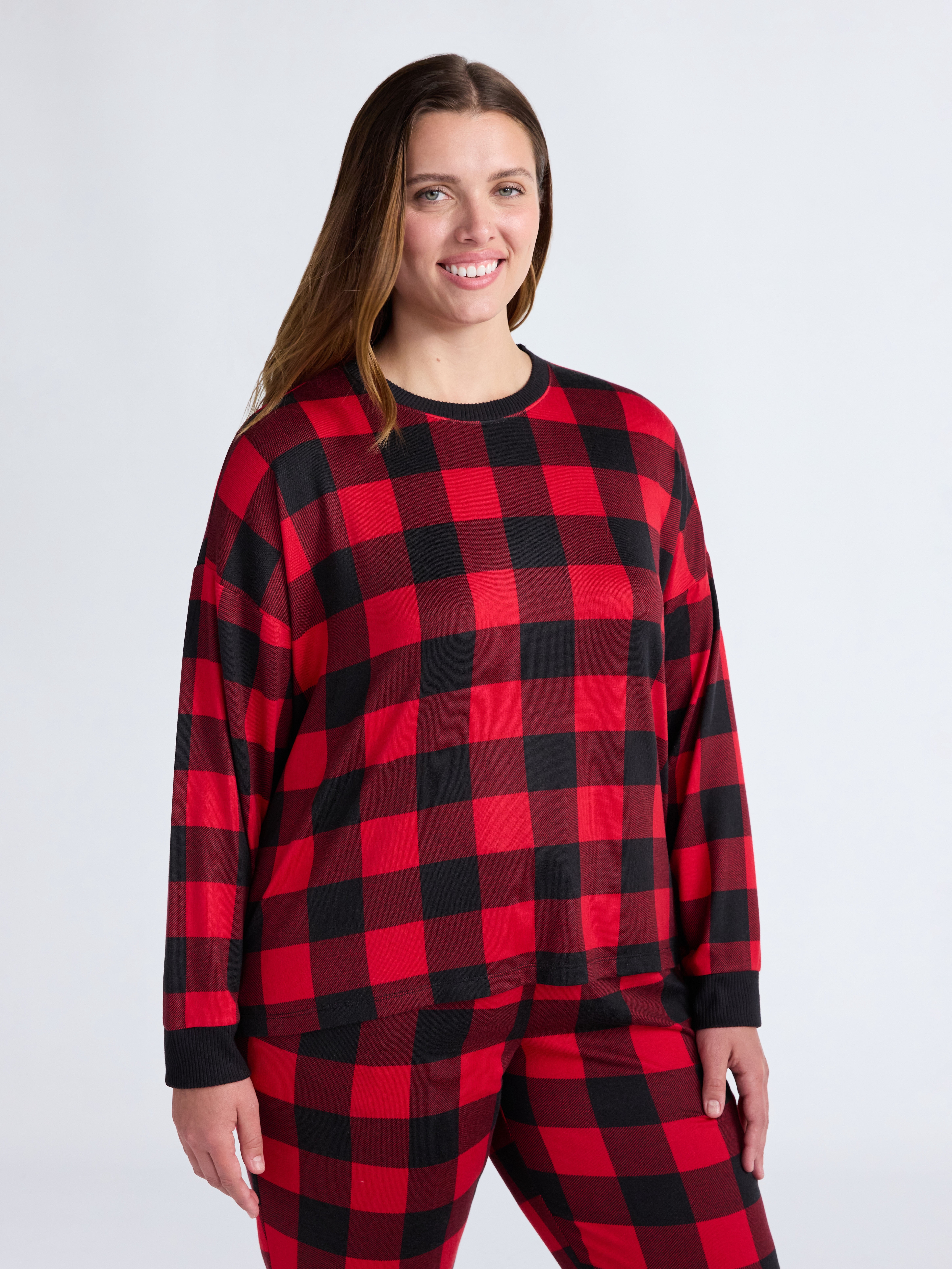 Joyspun Women's Cozy Lounge Collection Hacci Knit Sleep Top with Long Sleeves, Sizes XS-3X