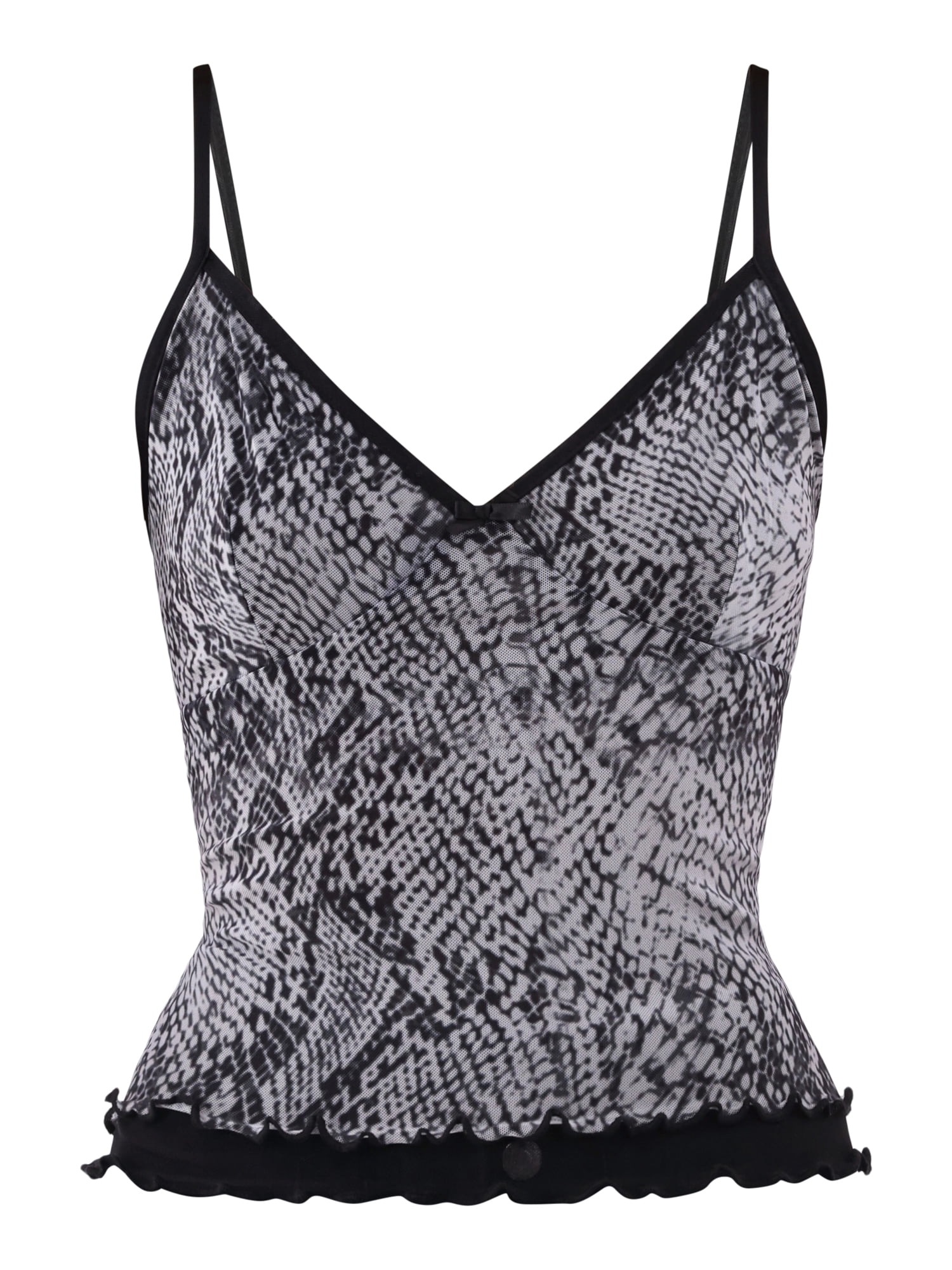 No Boundaries Printed Mesh Cami with Lettuce Edge Hem No Boundaries Printed Mesh Cami with Lettuce Edge Hem