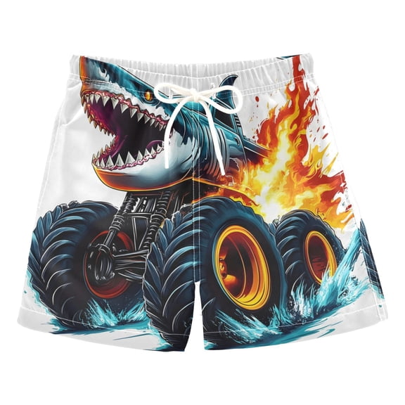 joogoo Boy Swim Trunks Shark Monster Truck Bathing Beach Board Shorts Medium