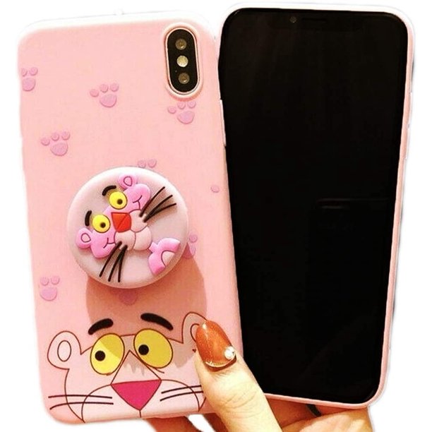 Cute Pink Panther Case for iPhone 11 Stand Grip Soft Silicone Cover Gel