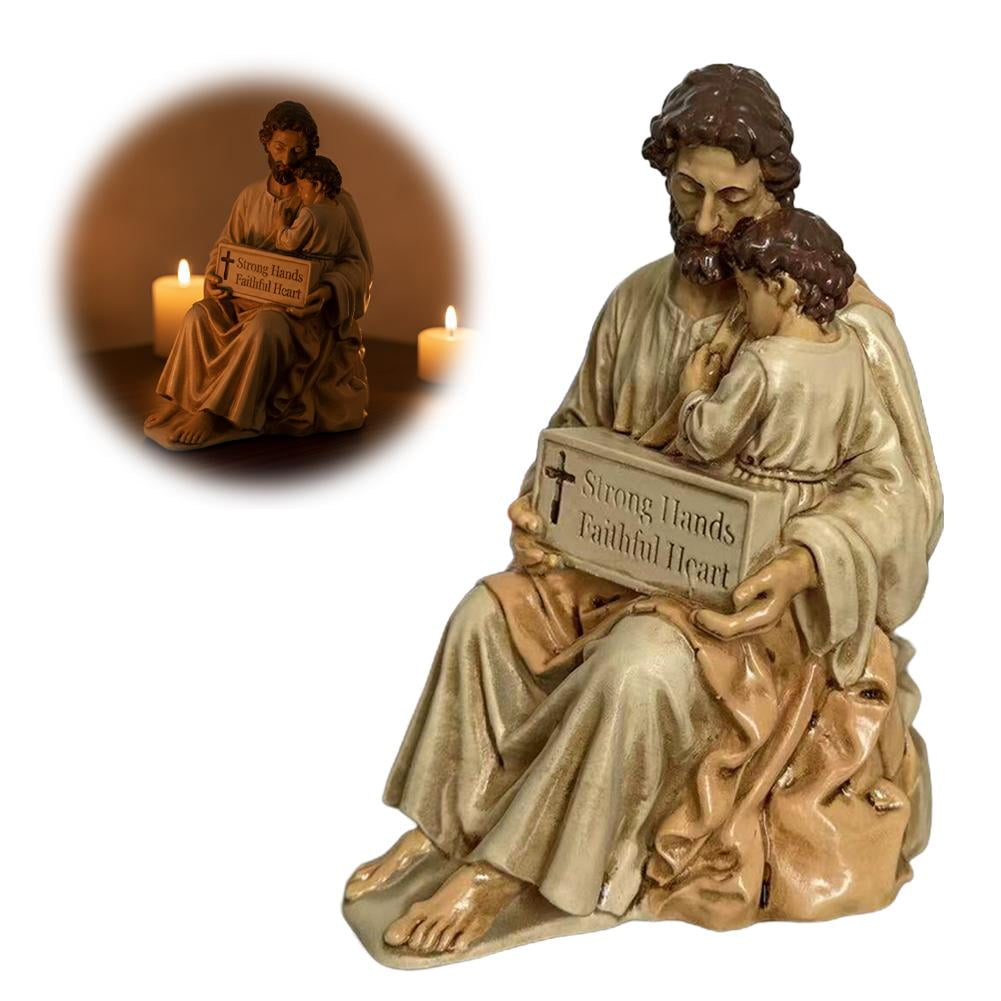 Hand-Painted Saint Joseph Figurine Catholic St. Joseph and Child Statue Resin Christian Religious Figurines Faith & Family Themed Figurine for Prayer Corner Desk Shelf