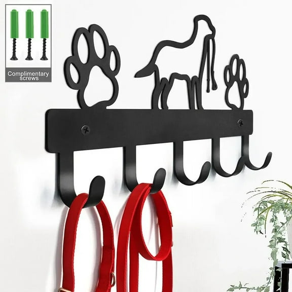 Dog Coat Rack Wall Mounted Pet Wardrobe Organizer With Storage Shelf And Five Hooks For Entryway And Animal Lovers Home