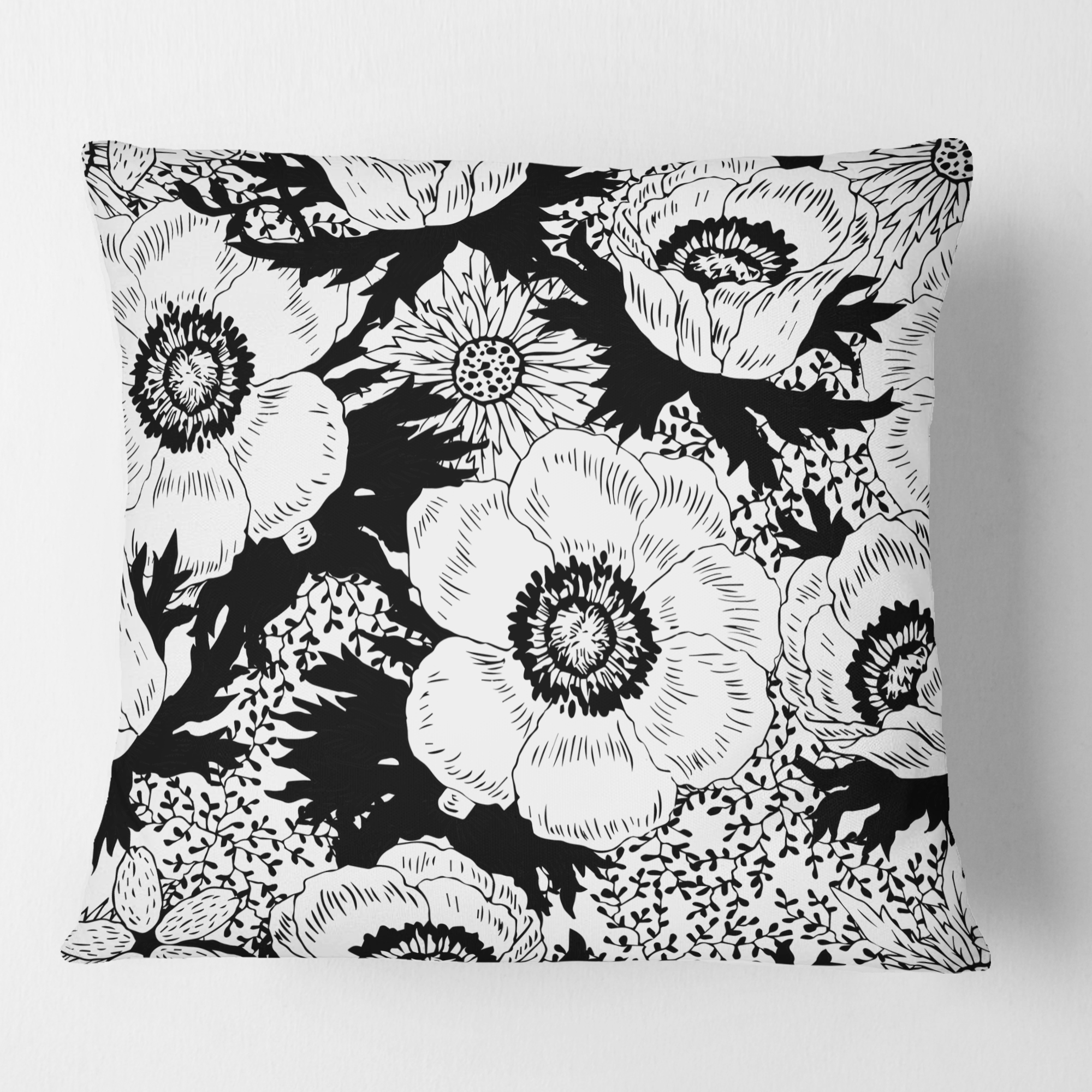 Designart Retro Monochrome Flowers Pattern' Mid-Century Modern Throw Pillow - 16x16