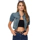 thumbnail image 2 of Chaquetas de mezclilla lavada para mujer Chaqueta vaquera recortada de manga corta abullonada Azul S, 2 of 2