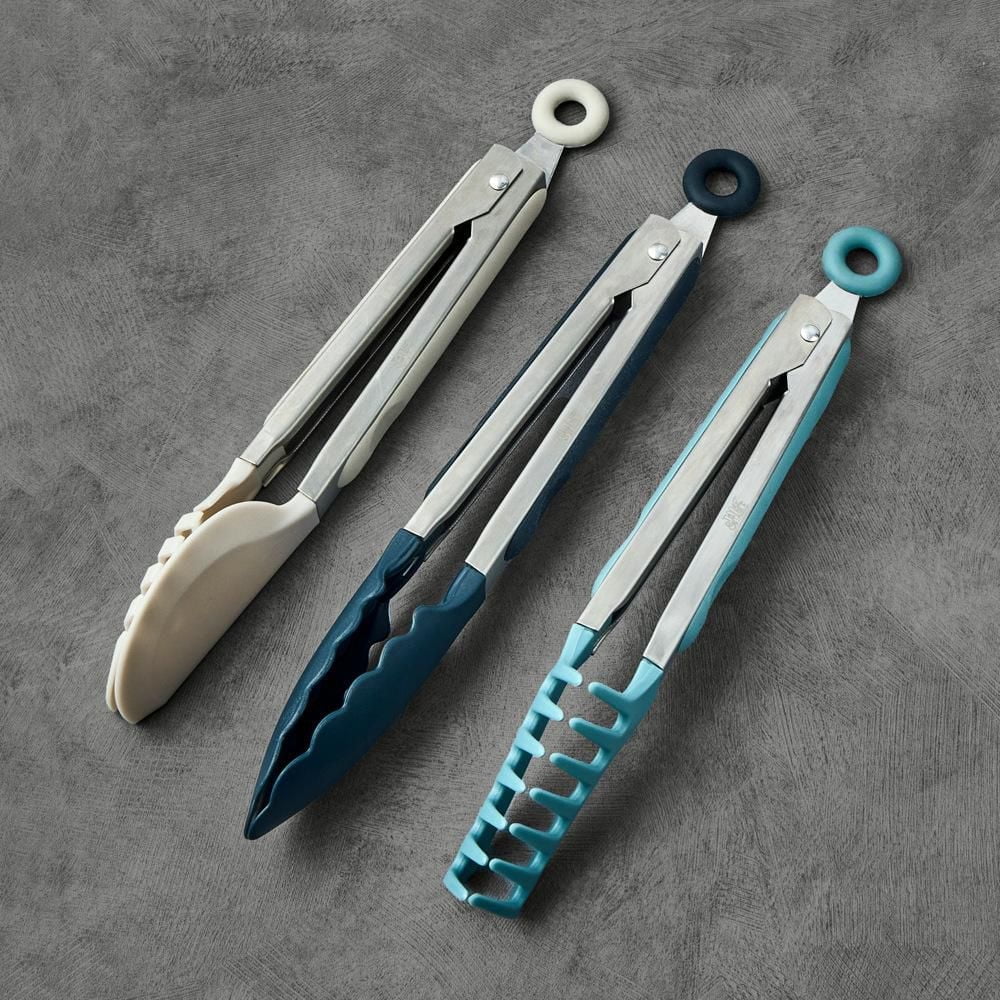 Thyme & Table 3-Piece Locking Tong Set with Non-Scratch Tips, Tong