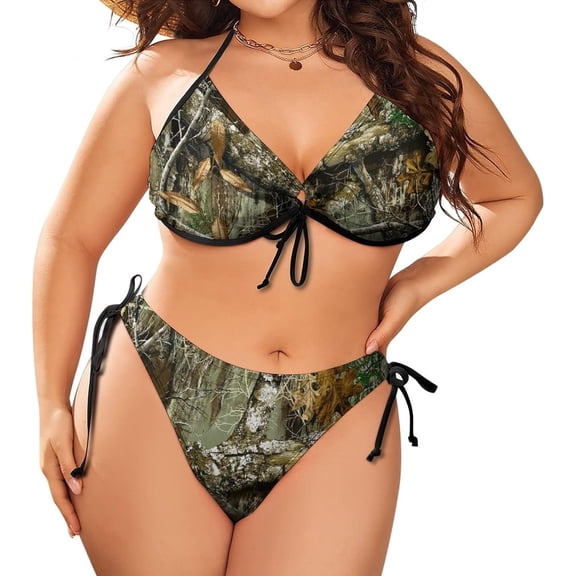 Top-kevin Autumn Hunting Tree Camo Pattern Women's Bikini Sets Sexy Plus Size 2 Piece Swimsuit Swimwear Bathing Suits
