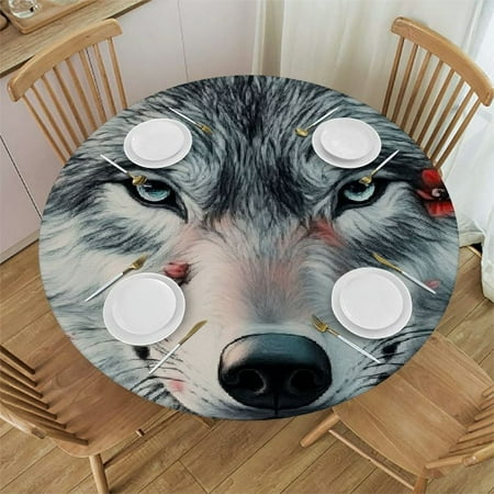 

Patifu Wolf Flowers Digital Art Round Tablecloth Stain-Resistant 100% Polyester Outdoor Fitted for Home Kitchen Parties Holiday Dinner 46 -50