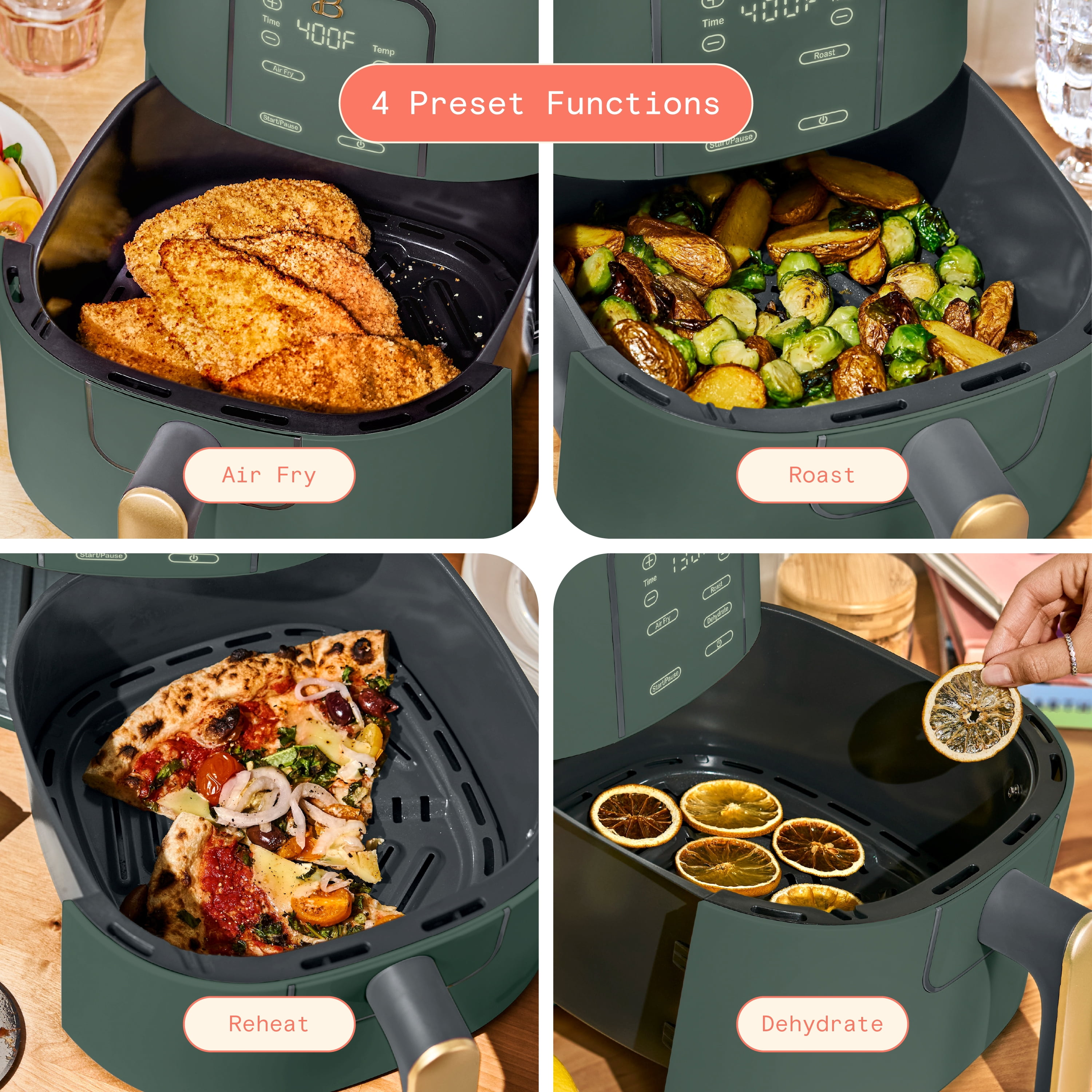 Beautiful 6 Qt Air Fryer with TurboCrisp Technology, EverGood Ceramic Nonstick Coating, Thyme Green by Drew Barrymore