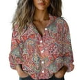 thumbnail image 2 of Red Women's Long Sleeve T-shirt, Women Cotton Shirt Printed Fashion Button Down Shirts Casual Tops Long Sleeve Blouse,Women's Long sleeve T-shirt XXL, 2 of 4
