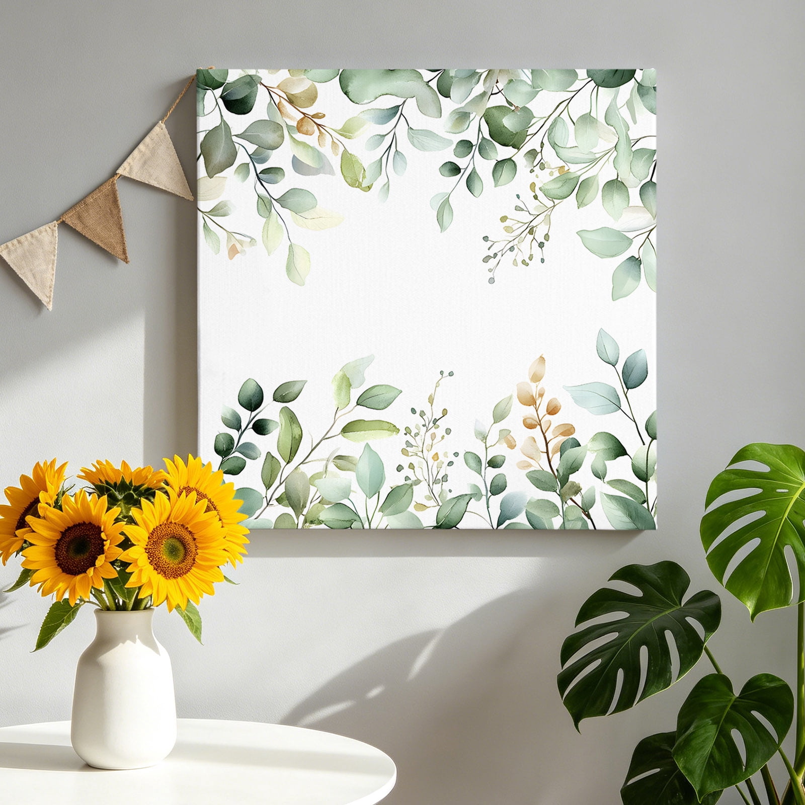 Sage Green Canvas Wall Art for Living Room, Eucalyptus Leaf Watercolor Plants Farmhouse Poster Print Painting for Bedroom Office Home Decoration Wall Pictures Prepare To Hang 16"x16"