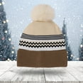 thumbnail image 2 of ktowifly Striped Knitted Cap for Women Winter Warm Thermal Color Block Trendy Soft Comfy Hats with Pompom, 2 of 4