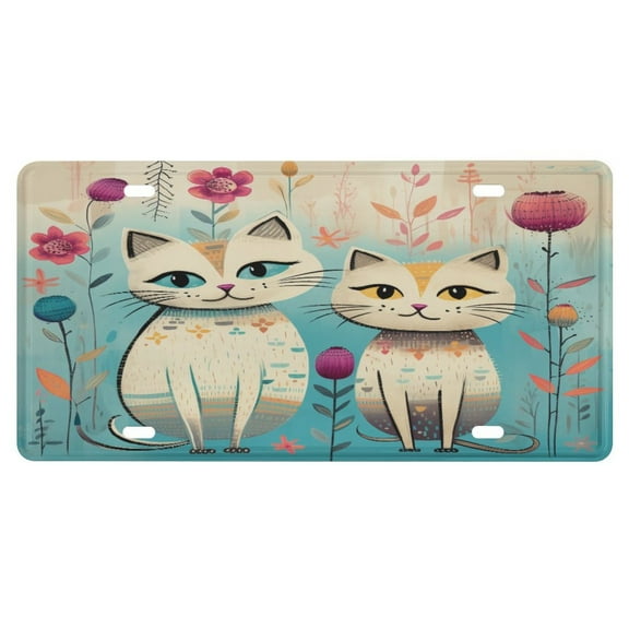 Metal Car Plate Cartoon Cats And Flowers for Front of Car Crazy Cat Lady Cat Gifts Aluminum Noverlty License Plate Aluminum License Plates for Women Men 6 Inch X 12 Inch