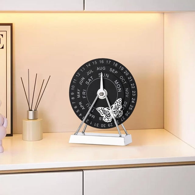 Turntable Perpetual Calendar Desk Ornament with Rotating Mechanism for Easy Date Adjustment, Durable Iron Construction, Compact Design for Home and Office Decor, Perfect Gift Idea