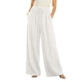 thumbnail image 2 of Women's Polka Wide Leg Pants with Pockets Elastic High Waist Casual Loose Flowy Trousers for Everyday Loungewear Travel White XXL, 2 of 6