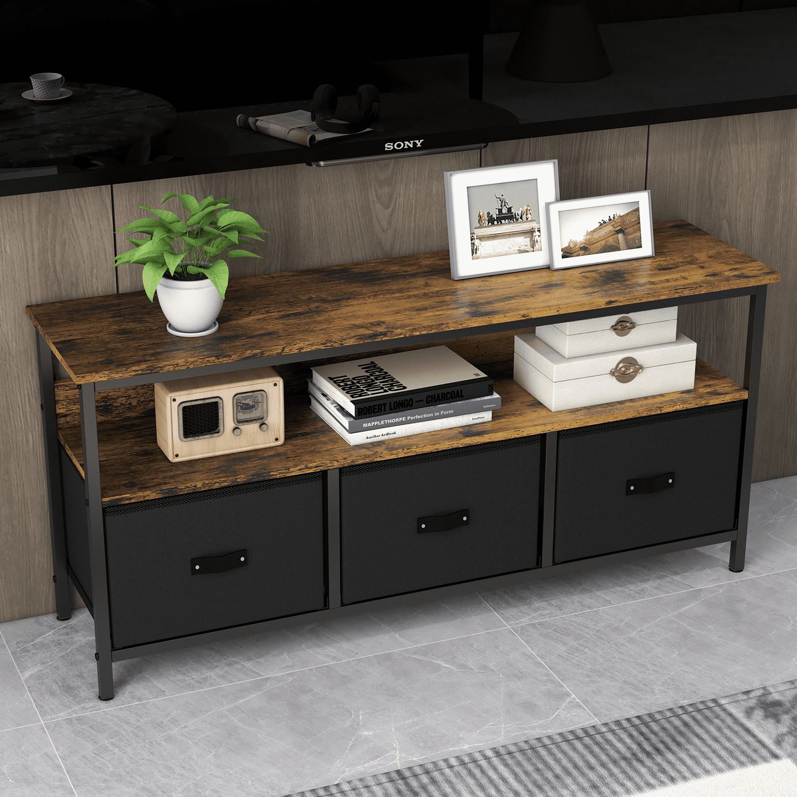 Ashion TV Stand for TVs up to 55", 47.3 inch Length Dresser TV Stand with 3 Storage Drawers and Shelves for Home