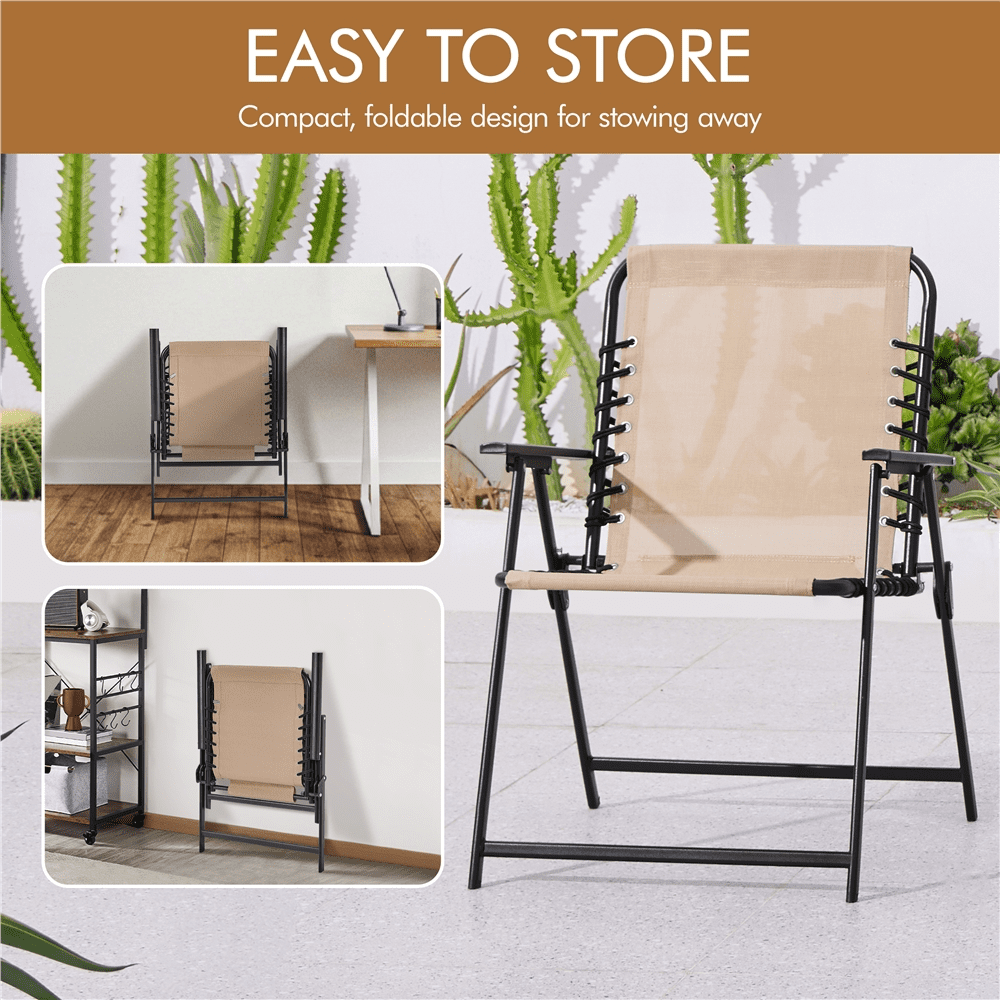 Renwick Set of 2 Outdoor Folding Dining Chairs with Armrests, Beige