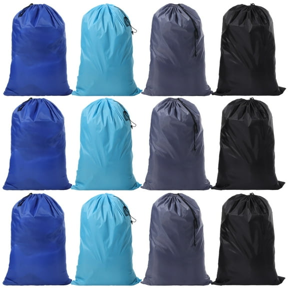 12 PCS Laundry Bags with Drawstring Closure, Oxford Fabric, 27.6 x 39.4 Inches 4 Colors Multi-Purpose for Laundry and Travel Storage