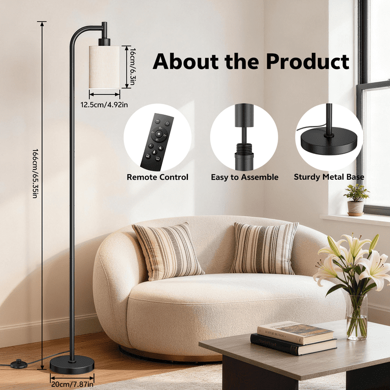 Tall Floor Lamp with Fabric Shade and Remote photo 6
