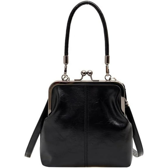 Vintage Kiss Lock Purse, Retro PU Leather Crossbody Bag,Small Shoulder Handbags,Kisslock Purses and Handbags