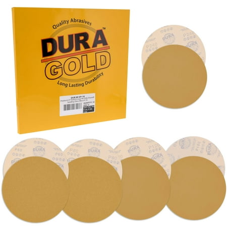 

Dura-Gold Premium 9 Drywall Sanding Discs Variety Pack Box - 60 80 120 180 240 Grit (2 Discs Each 10 Total) - Sandpaper Discs with Hook & Loop Backing Fast Cutting For Drywall Power Sander Wood