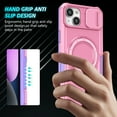 thumbnail image 2 of Phone Case for iPhone 14 Plus with Sliding Camera Cover, Hand Grip Anti Slip Design Kickstand Ring Holder Hybrid Magnetic Wireless Charging Phone Cover for Apple iPhone 14 Plus - Pink, 2 of 10