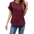 thumbnail image 2 of Short Sleeved Solid Color Women Crewneck Casual Shirt Tops, 2 of 5