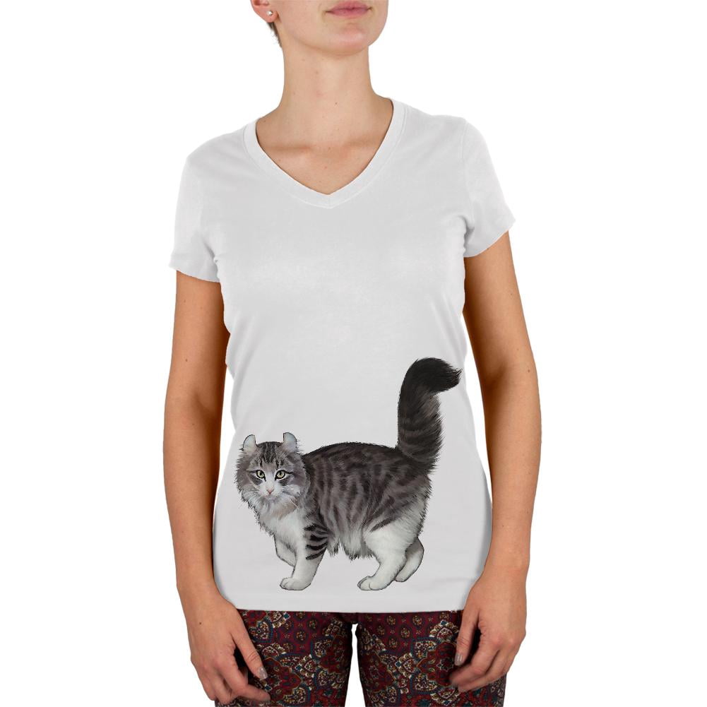 American Curl Cat Juniors V-Neck T 