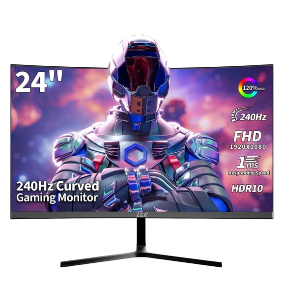 ZZA 24 inch Gaming Monitor 240Hz Curved Computer Monitor FHD 1080P, VA Panel with 1ms MPRT, FreeSync, HDMI DP, VESA Mount for Pc Gaming,PS5, and Home Office