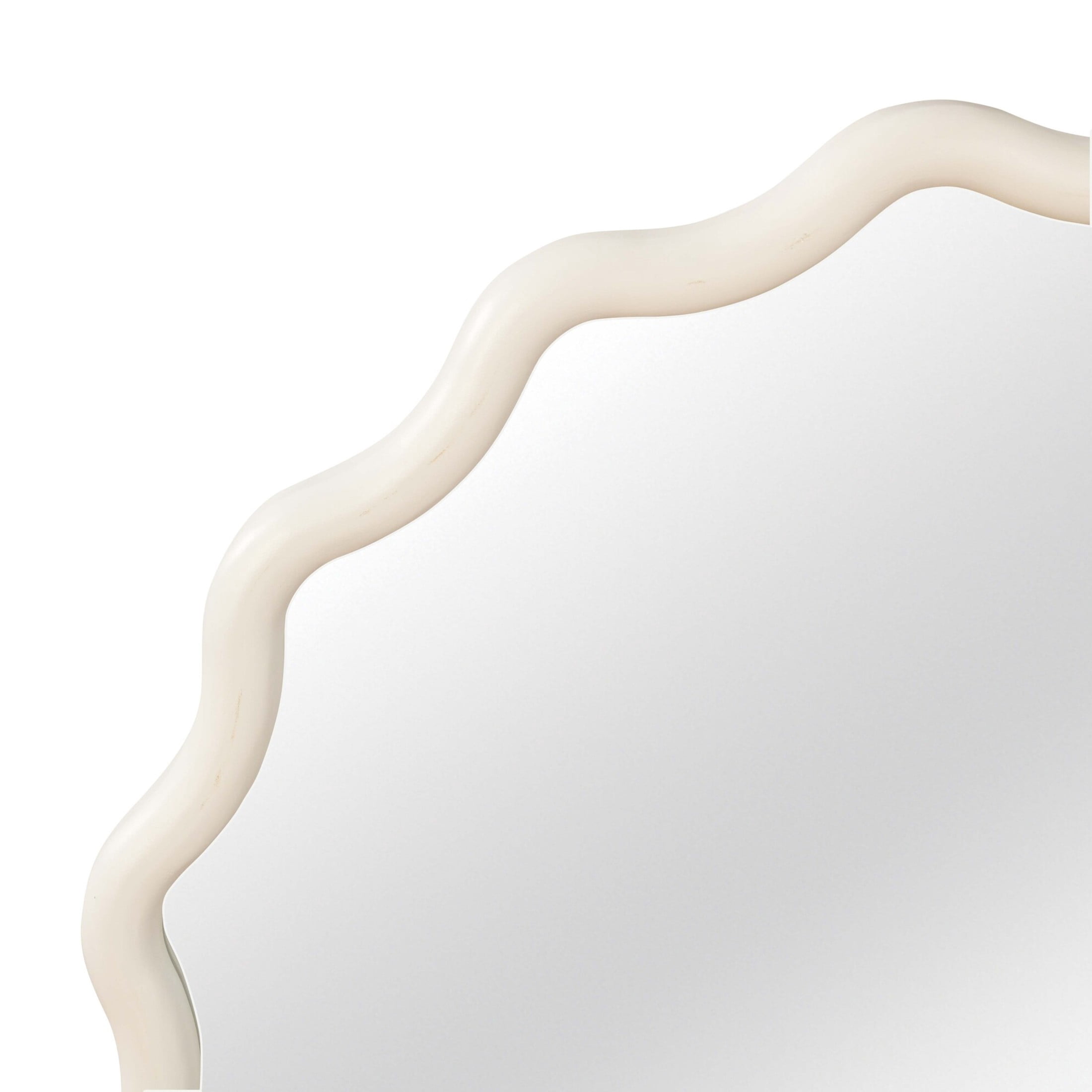 Noble House 24 Inch Wavy Round Wall Mirror, Solid Wood Decorative Vanity Mirror, White