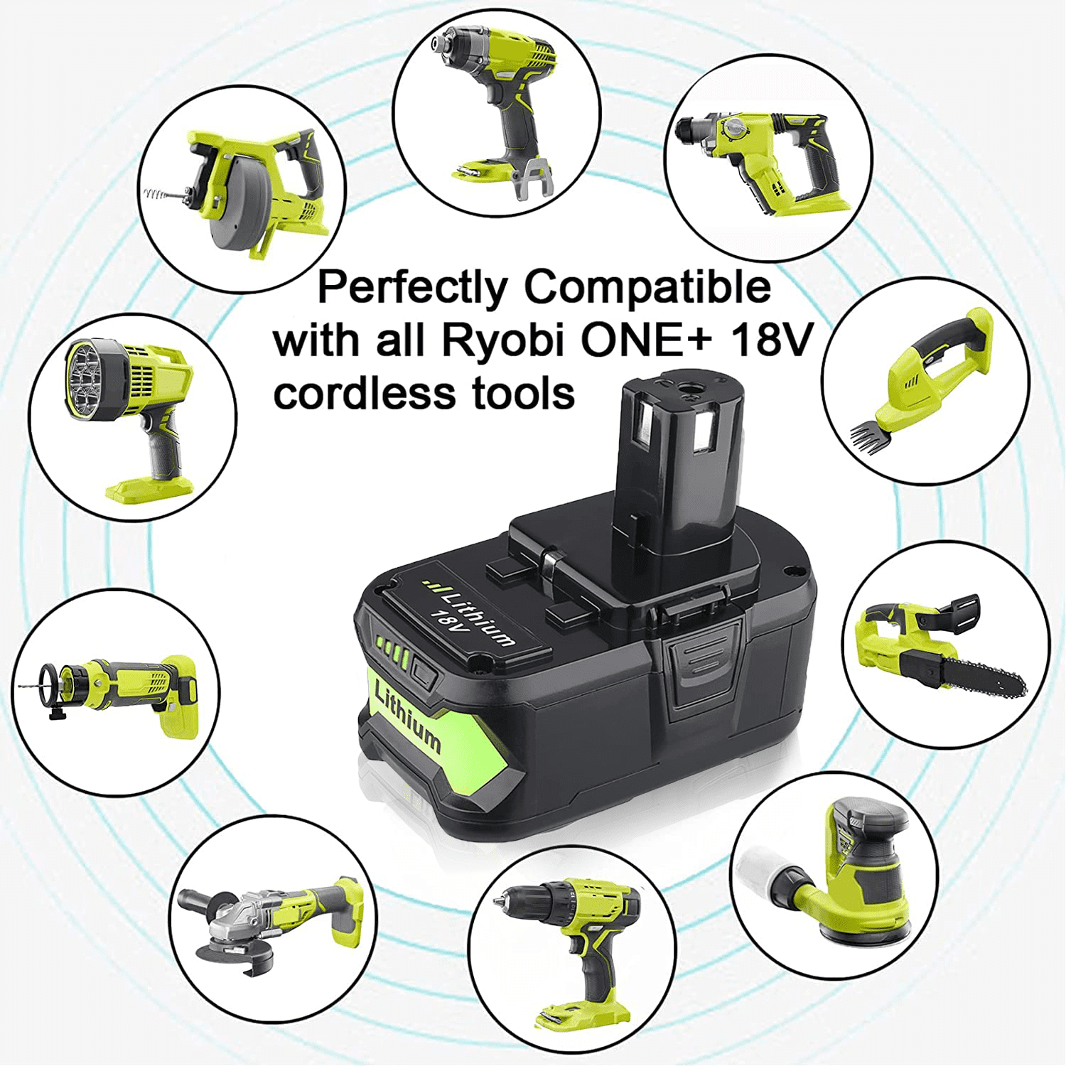 2Pack for Ryobi Battery 18V 5.0Ah Li-ion Black P108 Compatible with P102 P103 P105 P107