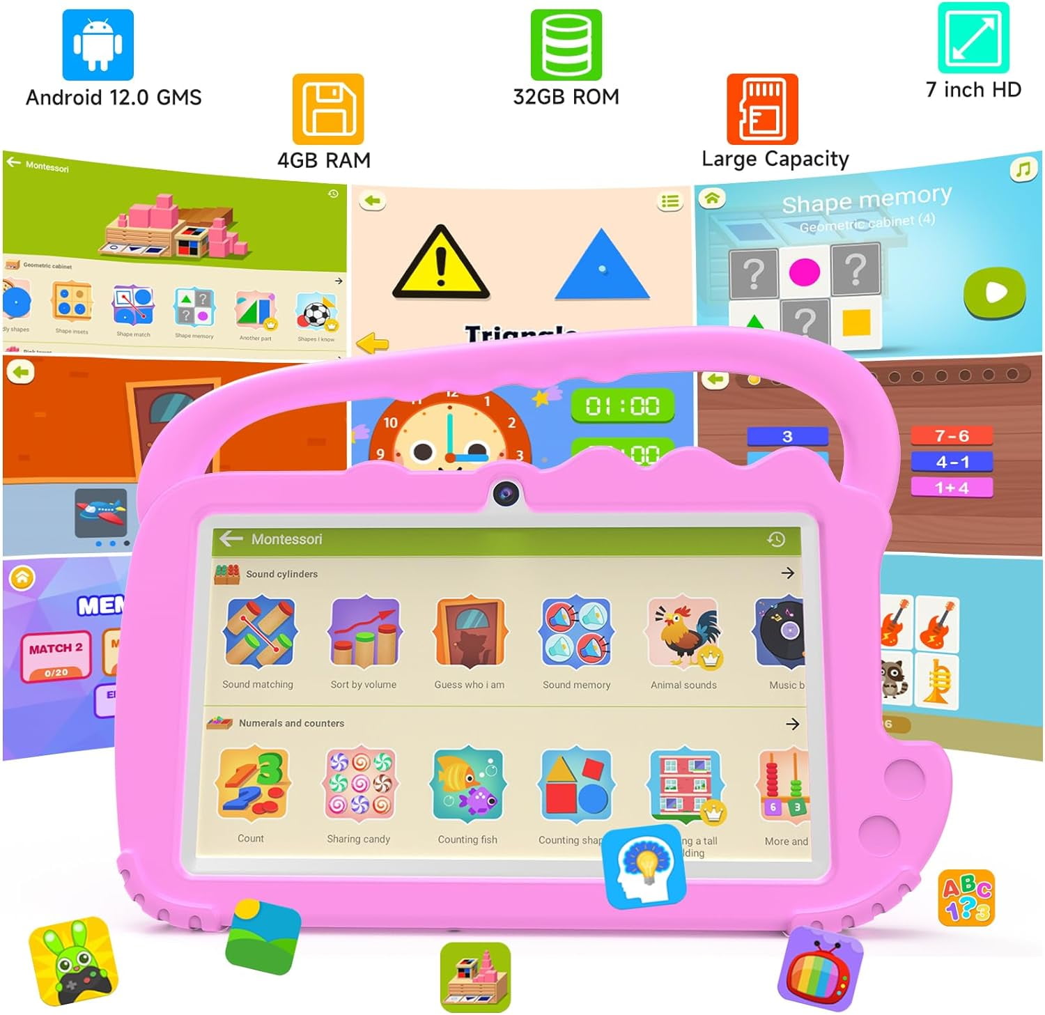 IWEGGO 7 in 1024 * 600 Child Parental Control Tablet, 32 GB, Android 12, Wi-Fi, Pink