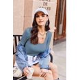 thumbnail image 3 of Ekouaer Womens Long Sleeve Shirts Square Neck Slim Fit Basic Tops Ribbed Thermal Undershirts Layering Tee, 3 of 5