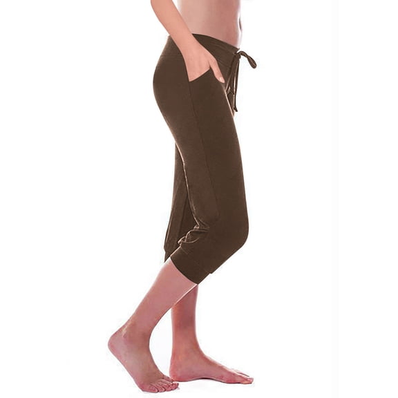 Zysthvn Womens Capri Pants Cropped Workout Yoga Athletic Leggings with Pockets Pants Women Elastic Waist Solid Gym Slim Fit