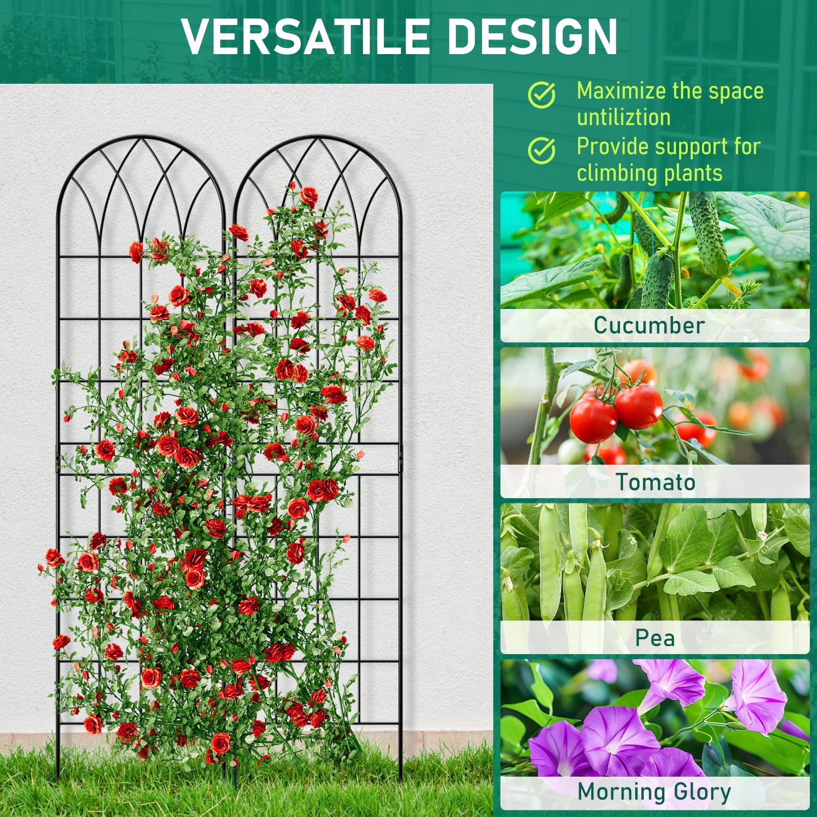 4 Pack Black Garden Trellis for Climbing Plants 60" x 16" Iron Plant Trellis for Potted Plant Support Tall Wall Metal Trellis for Climbing Vegetable Flower Rose Vine Cucumber