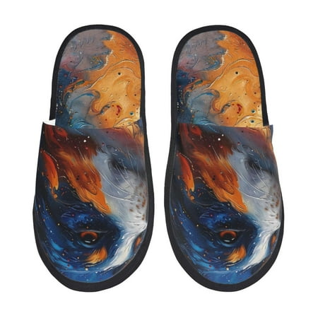 Balery Cosmic Dog Starry Night Slient Indoor Furry Fleece Comfort House Shoes Soft Non-Slip Home Shoes Cotton slippers House Slippers-- Medium