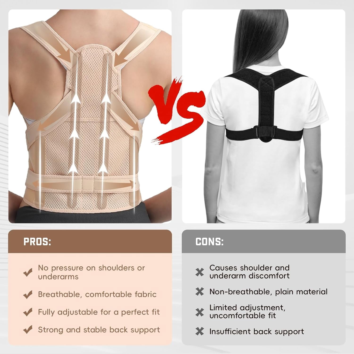 Back Brace Posture Corrector, Shoulder Straightener, Adjustable Full Back Support for Women and Men, Upper and Lower Back Pain Relief - Scoliosis, Spine Corrector, Beige - Medium
