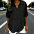 thumbnail image 2 of V-Neck Linen Shirt for Women Collared Elbow-Length Tees Shirts Travel Casual Loose Pullover Classic T-Shirt, 2 of 7